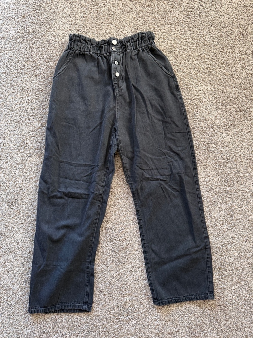 Zara Black Straight-Leg High-Waist Button-Fly Pants
